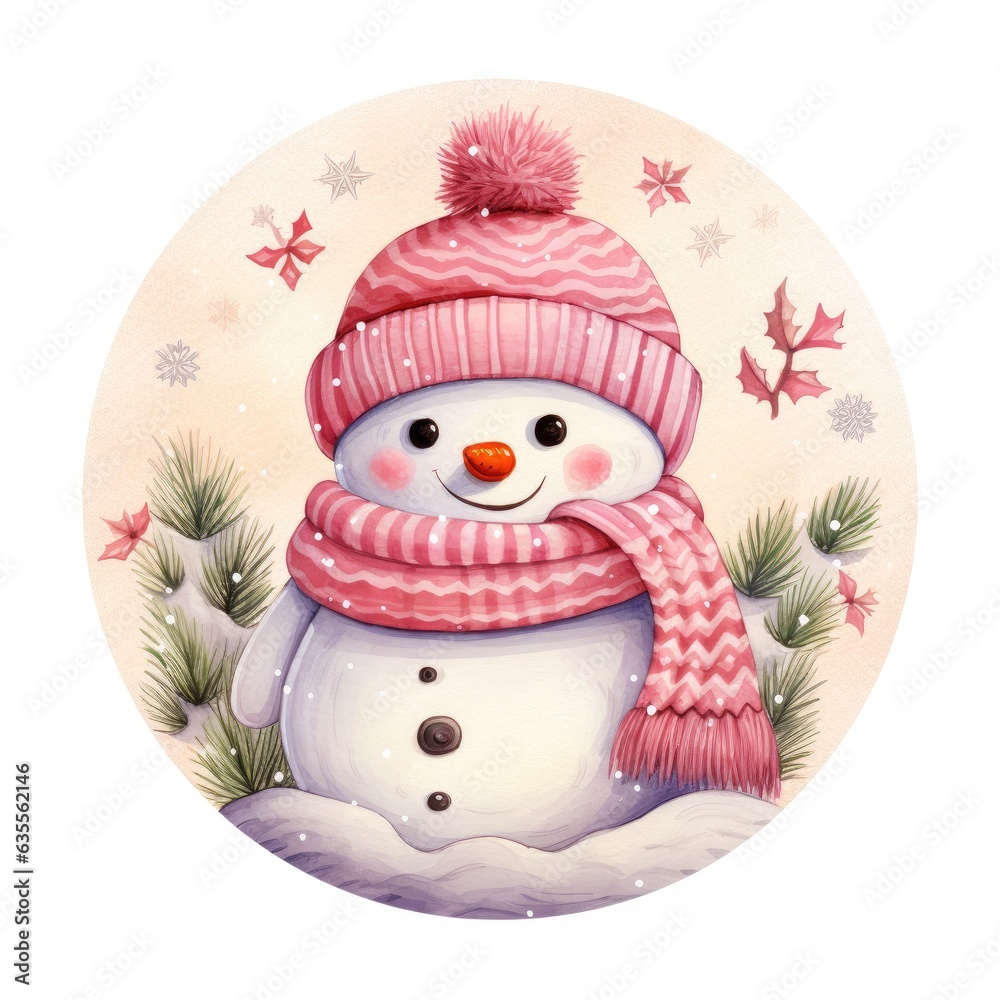 Fototapeta premium pink snowman wearing scarf and hat, pink snowman wreath sign, Let it snow wreath sign, christmas snowman sign, christmas wreath sign, xmas wreath sign, wreath sign, pink snowman, snowman, christmas 