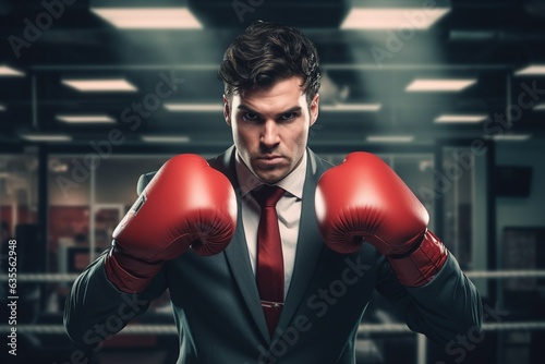 Businessman with boxing glove. © Bargais