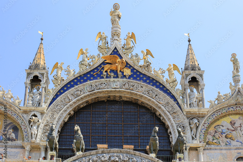 Antique details on the building of St. Mark's Cathedral in Venice