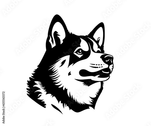 Vector isolated one single Husky dog head side view profile black and white bw two colors silhouette. Template for laser engraving or stencil