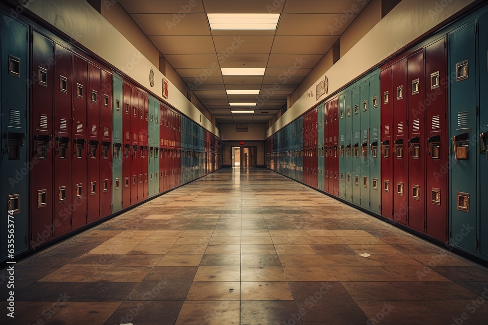 Empty school hallways filled with lockers.