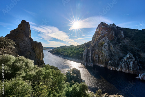 Mountain landscape in the Montfragüe National Park at River Tajo, Extremadura, Spain photo