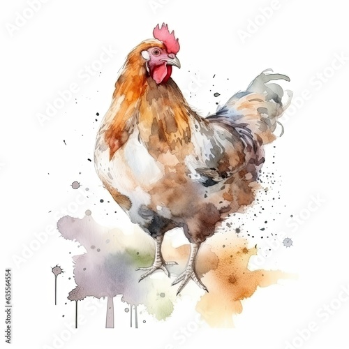 chicken watercolor illustration on white background