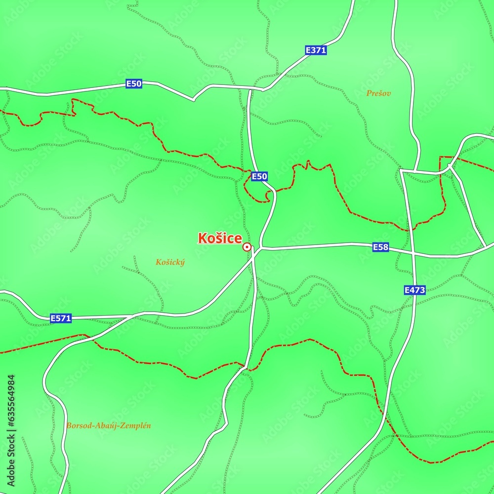 Fototapeta premium Illustrated Map of Košice City in Slovakia