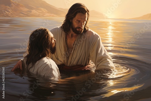 Papier peint Jesus is baptized by John.