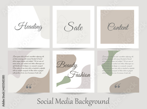 Social media story posts feed templates with woman line art and abstract shapes. Mockup in neutral earthy colors for spas, beauty salons, cosmetics, cosmetology, and waxing. vector illustration