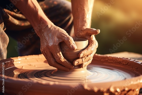 Person is making bowl on potter's wheel with their hands. 