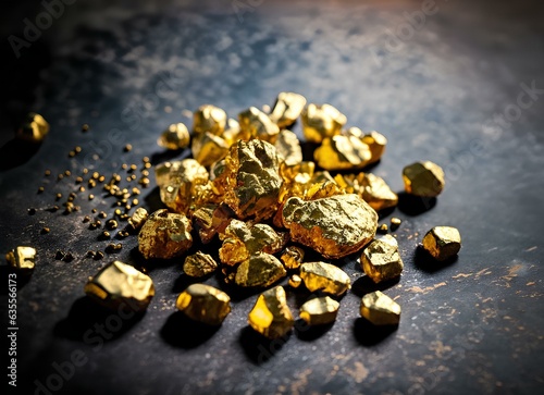Heap of Gold Nuggets on Wooden Surface for Background, Closup of Mineral Pure Gold