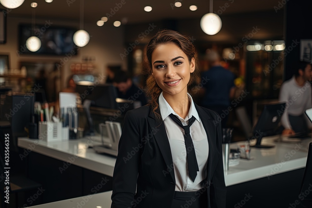 Smiling, young saleswoman, cashier serving customers. Smiling, young saleswoman, cashier serving customers.