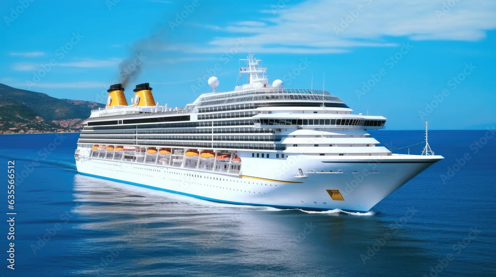 Cruise ship in the bay, Large cruise ship at sea, Adventure and travel concept.