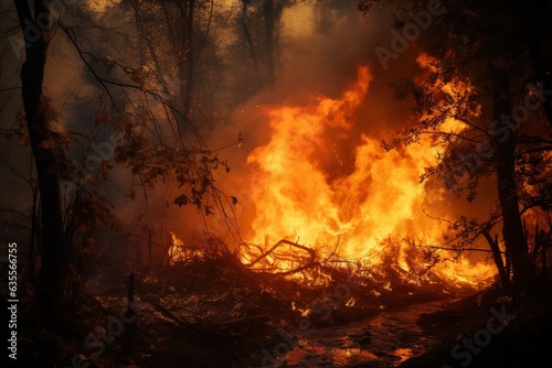 Forest fire with trees on fire.