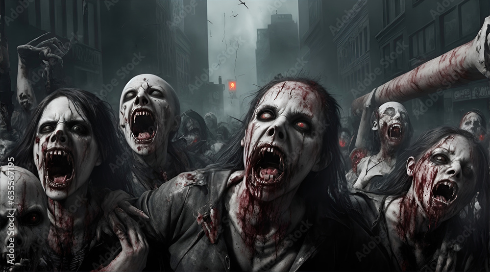 Scary zombie with bloody face outdoors, closeup. Halloween monster Scary zombie with bloody face outdoors, closeup. Halloween monster