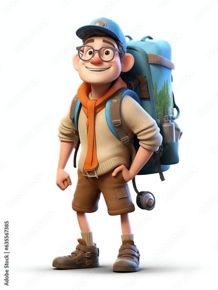 Close up of a cartoon character with a backpack, suitable for educational materials, school posters, and childrens books illustrations.
