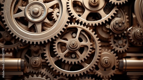Gears meshing together in machinery, Background of the gear mechanism.
