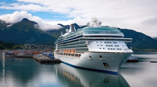Large cruise ship at sea, Passenger cruise ship vessel.