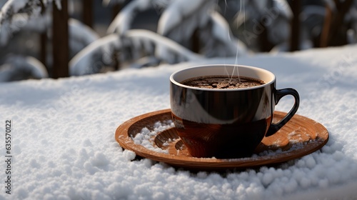 a cup of coffee on white snow