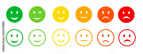 emoticons icons set. emoji faces collection. emojis flat style. happy happy, smile, neutral, sad and angry emoji. vector