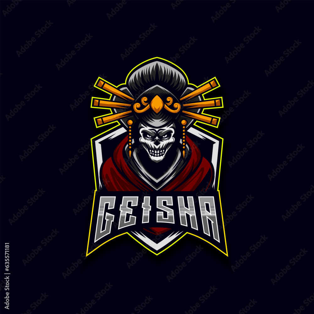 Geisha Skull E-Sport Game logo design template