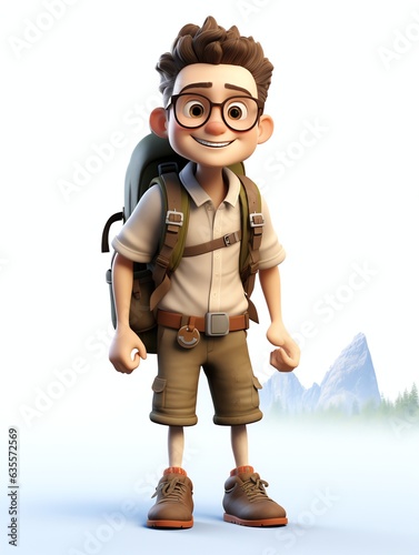 Close up of a cartoon character with a backpack, suitable for educational materials, school posters, and childrens books illustrations. © rajagambar99