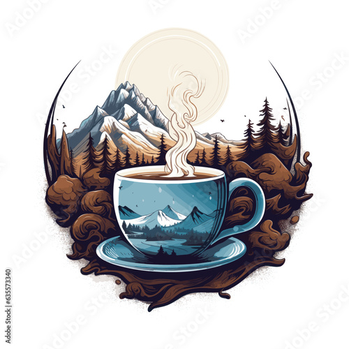 Coffee with a mountain t-shirt design for international coffee day