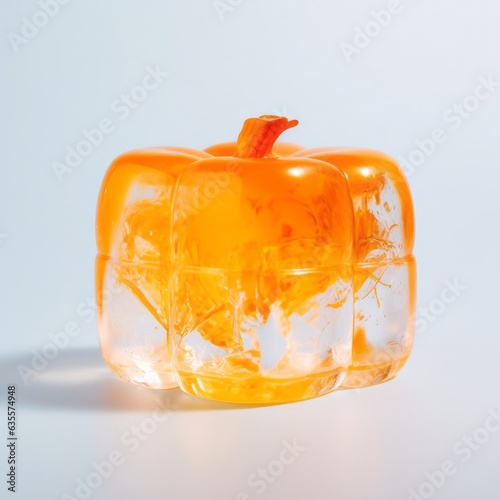 A vibrant orange pumpkin ice cube, perched atop a delicate stem, radiates warmth and a feeling of autumnal delight