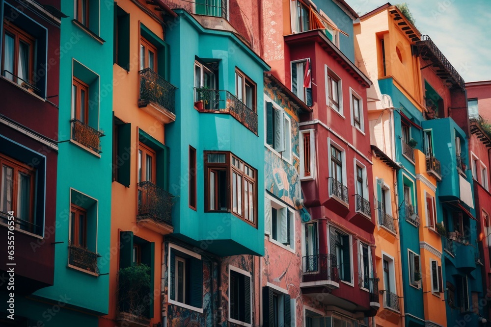 colorful buildings wallpaper. Generative AI