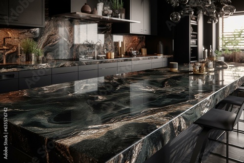 Stylish kitchen with a distinctive epoxy resin countertop. Generative AI
