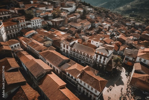 Aerial view of historic Brazilian city in Ouro Preto, Minas Gerais. City landscape. Generative AI
