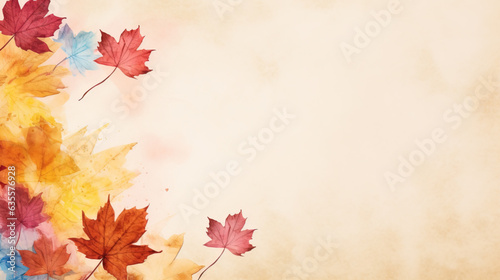 Abstract watercolor autumn background with yellow leaves. Generative AI.