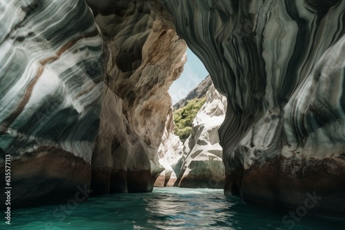 A photo featuring the mesmerizing Marble Caves of Chile. Generative AI