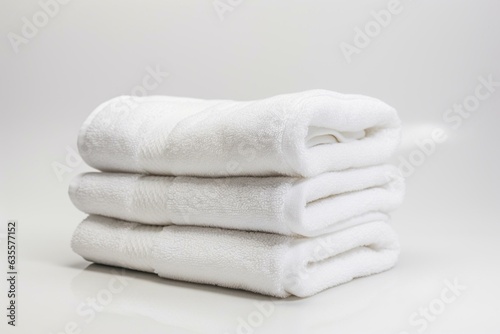 White face towels on a plain, isolated white background. Generative AI