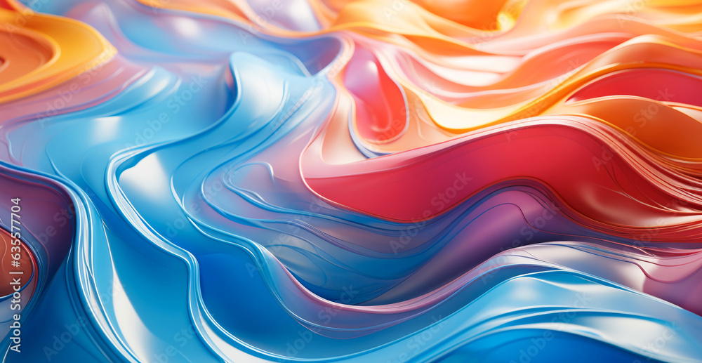 Bright abstract background. Flow of multi-colored paint. Multicolored liquid, abstract 3D background. AI generative