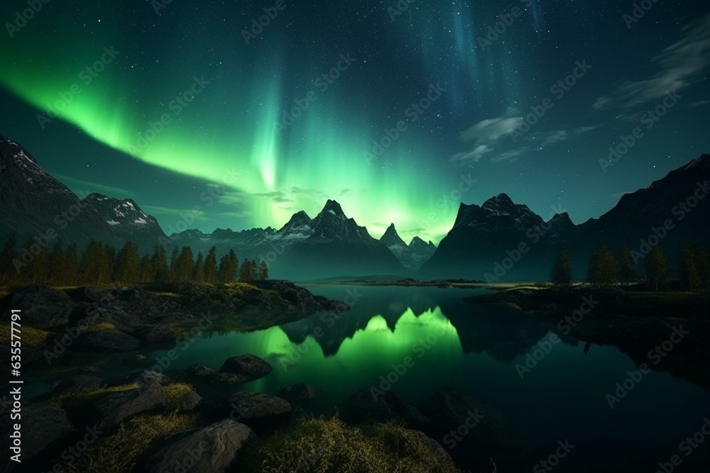 An awe-inspiring 3D capture of the magical northern lights. Ideal for backdrops, prints, press, and wallpapers. Thank you for your interest. Generative AI