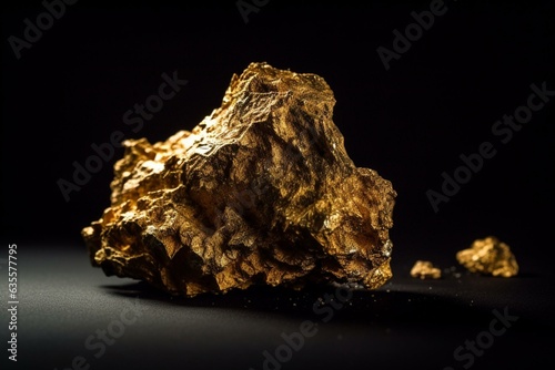 Macro shot of unprocessed gold ore featuring a sizable nugget. Generative AI photo