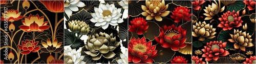 Fotografiet Asian water lily pattern for seamless 2D wallpaper design Aesthetic and calming