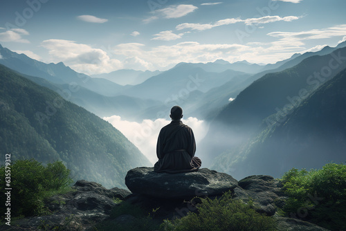  An individual meditating atop a mountain