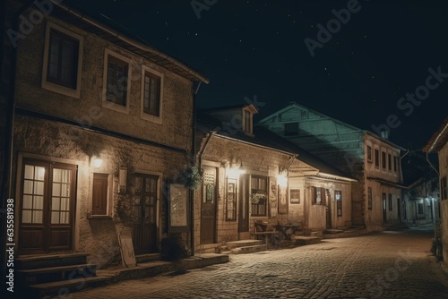 historic town at nighttime. Generative AI