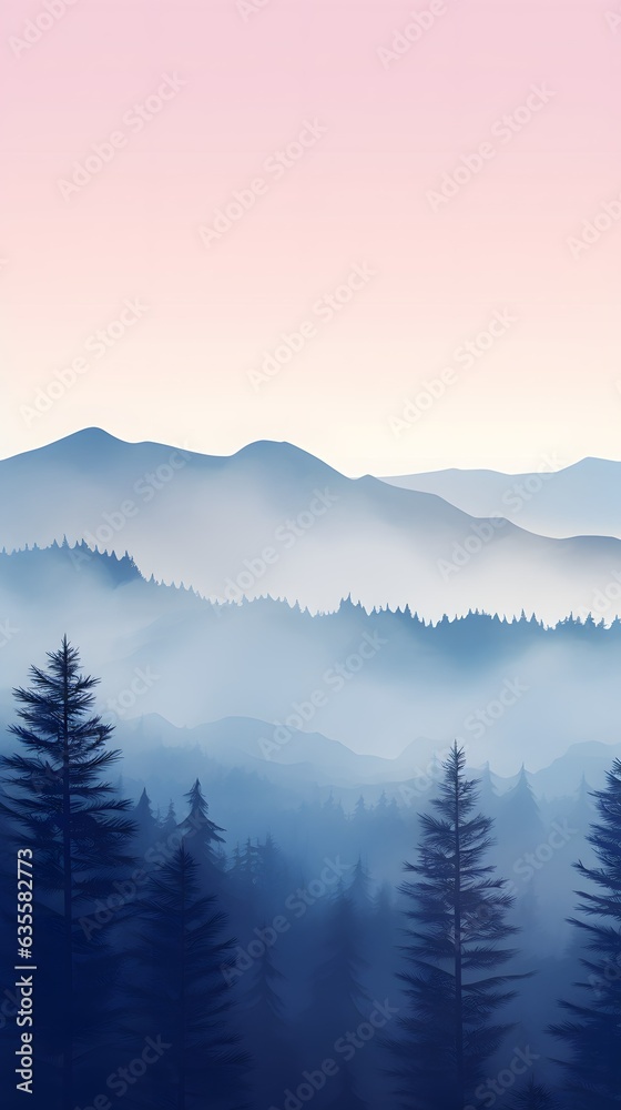 Misty gradient pastel blue dreamy forest atmosphere phone hd wallpaper, ai generated