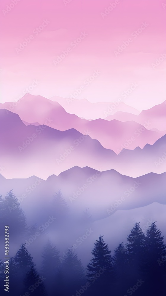 Misty gradient pastel lavender dreamy forest atmosphere phone hd wallpaper, ai generated