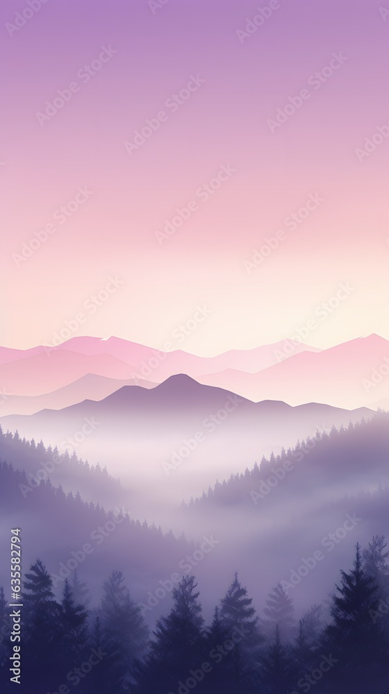Misty gradient lavender pastel dreamy forest atmosphere phone hd wallpaper, ai generated