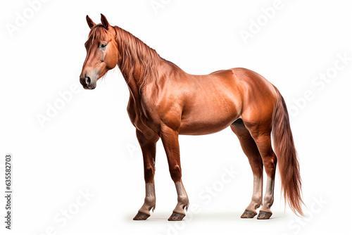 Horse isolated on white background. Animal left side portrait.