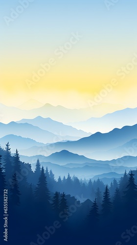 Misty gradient blue and yellow dreamy forest atmosphere phone hd wallpaper, ai generated © Vectonessa