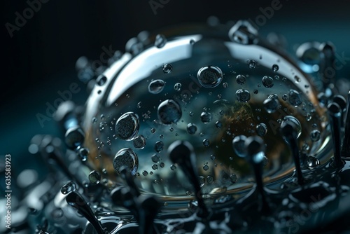Microscopic close-up of intricate water droplets. Generative AI