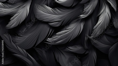 Black feathers background as beautiful abstract wallpaper header.