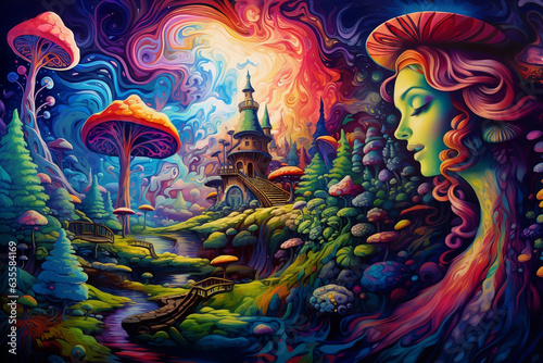 Photo an image of a colorful dream that captures the surreal and psychedelic effects o