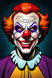 Comic book style smiling evil clown