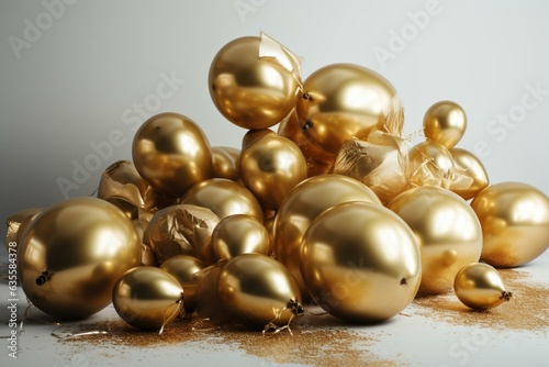 3D golden balloons on white background. Generative AI