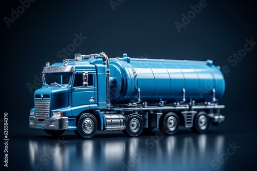 Fuel truck on blue backdrop, prototype. Generative AI