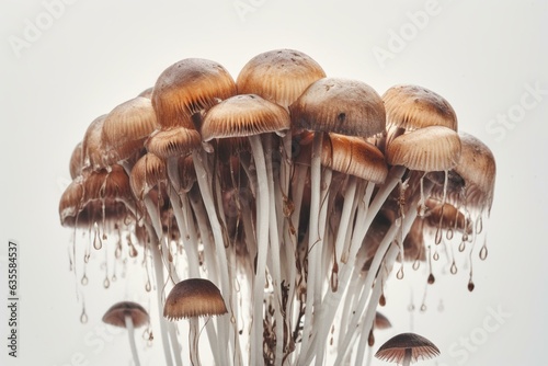 White background with spore print of psilocybin mushroom. Generative AI