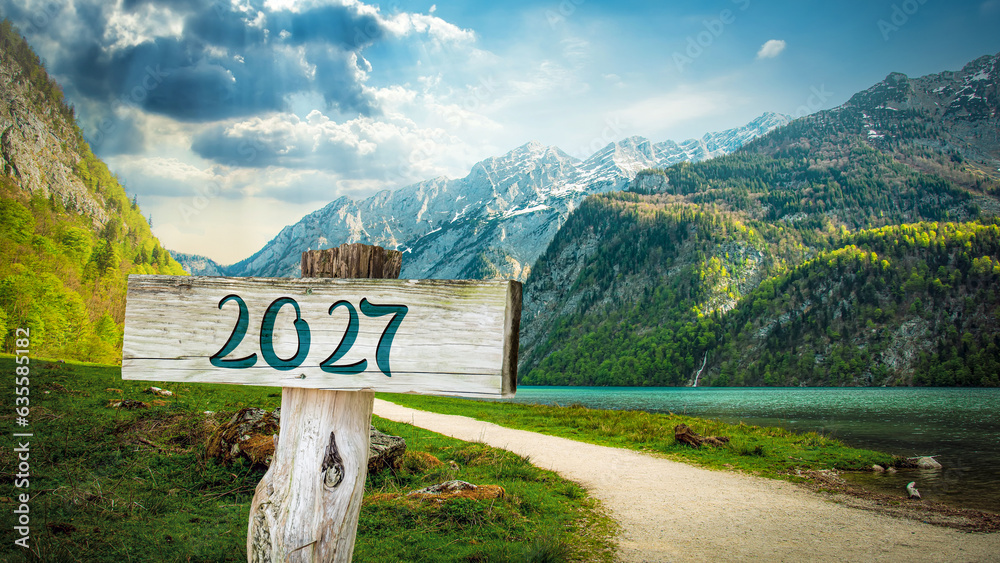 Signposts the direct way to 2027 - obrazy, fototapety, plakaty 